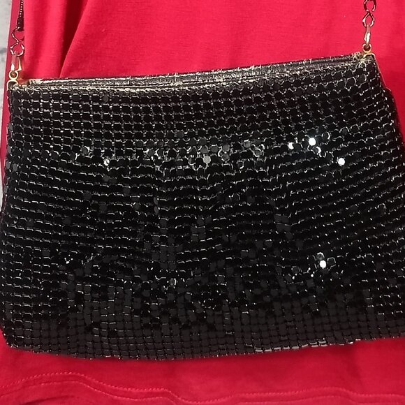 Vintage Black Beaded Evening Shoulder Bag Soft Mesh Classic Cocktail Purse - Picture 3 of 12